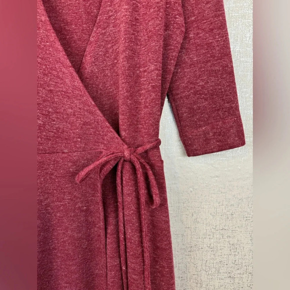 Christine Alcalay Small Wrap Sweater Dress Burgundy Midi Length Pockets - Picture 13 of 14